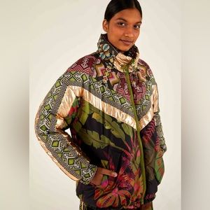 NWT FARM RIO TROPICAL RAUTI METALLIC REVERSIBLE BEADED ZIP, PUFFER JACKET SZ L